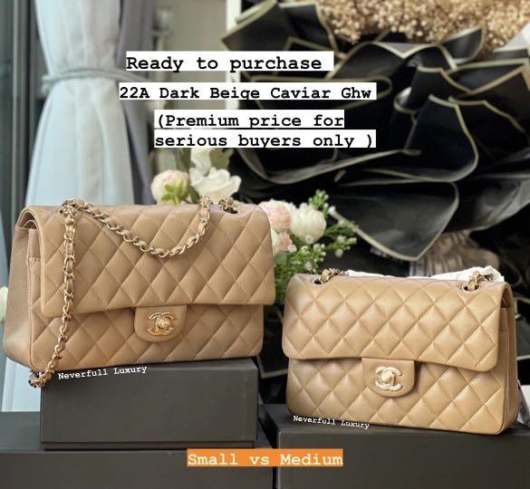 ❣️BNIB❣️Chanel Classic 22A Dark Beige Caviar Small / Medium Ghw Bag,  Luxury, Bags & Wallets on Carousell