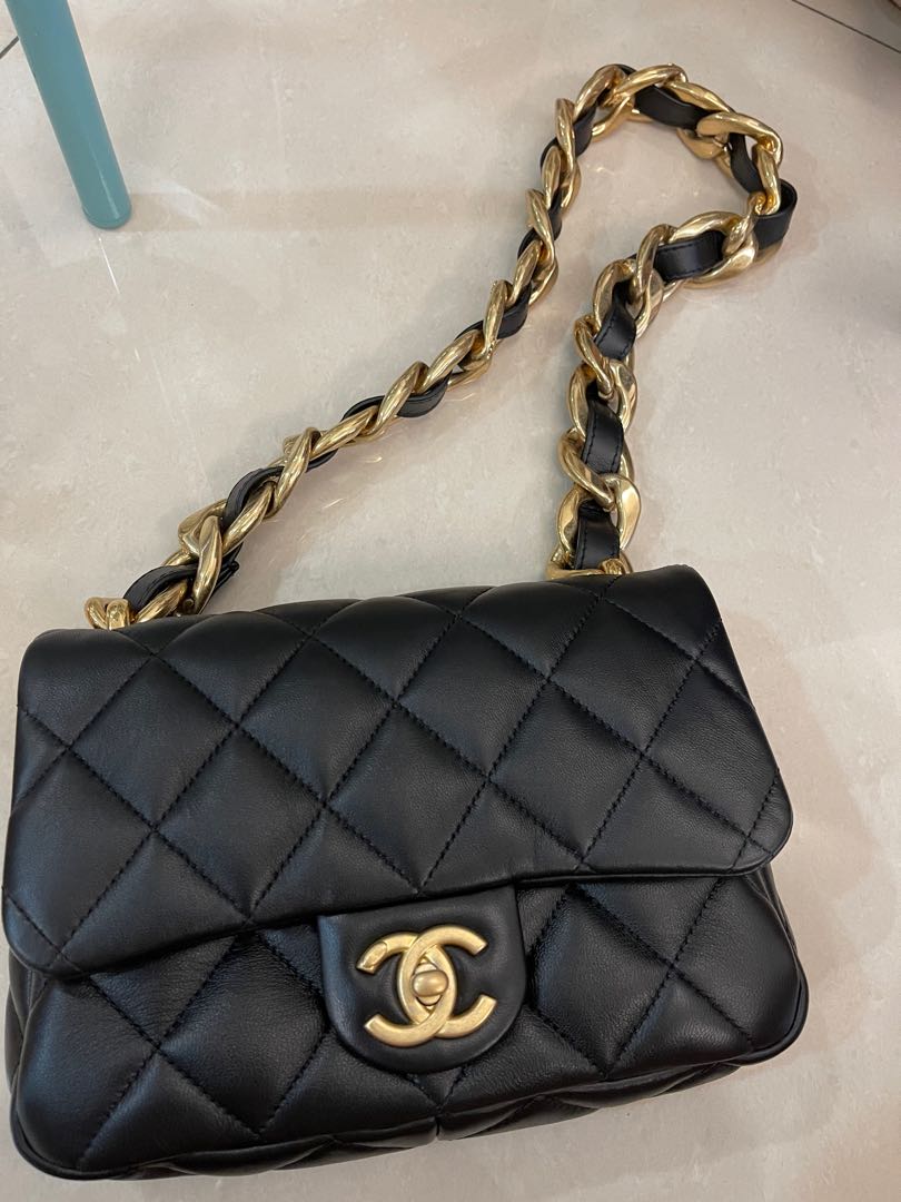 CHANEL Black Quilted Patent Leather Flap Shoulder Wallet On Chain WOC Bag   Chelsea Vintage Couture