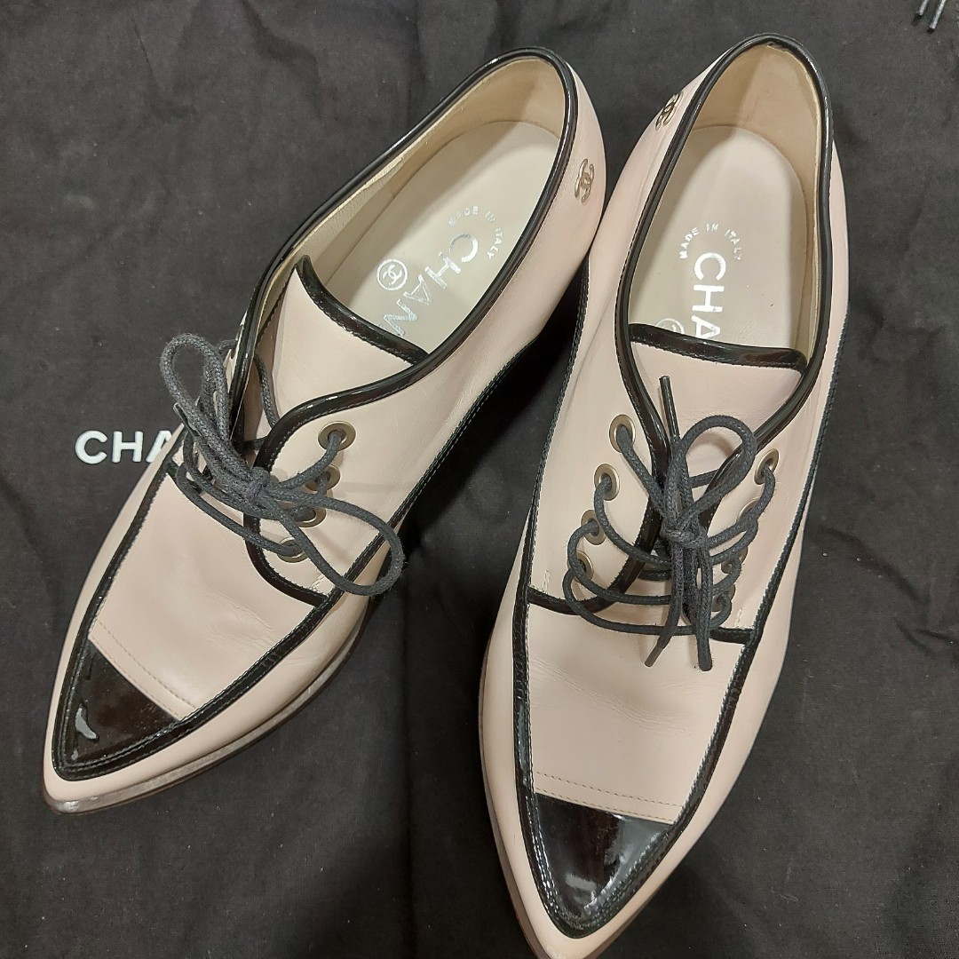 Chanel lace up oxford cream/black, 女裝 