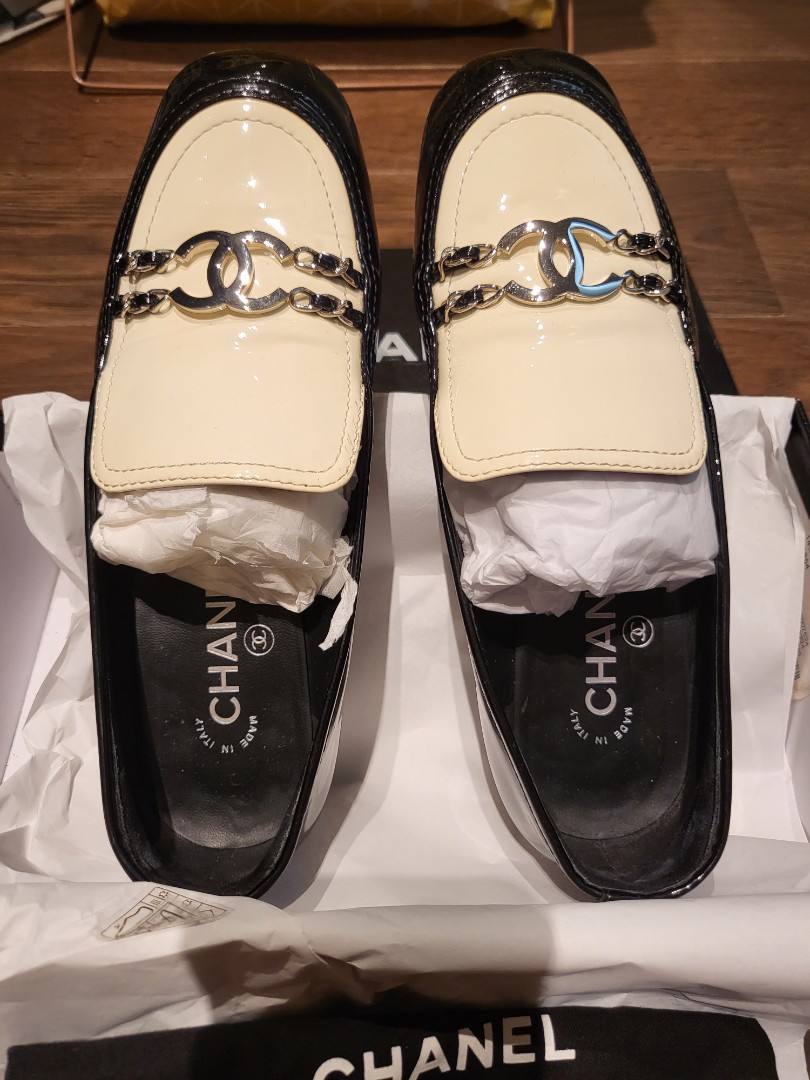 Chanel patent leather loafers clearance