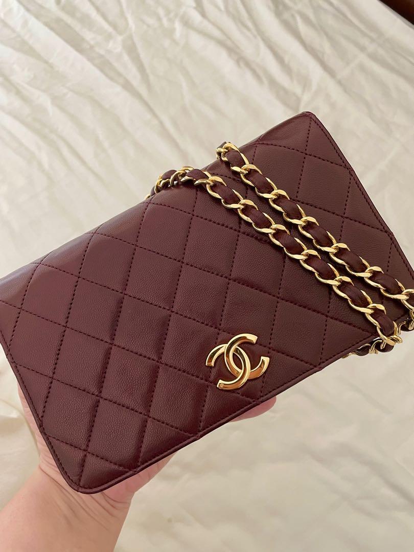 Authentic Chanel Vintage Burgundy Mini Full Flap Purse WOC