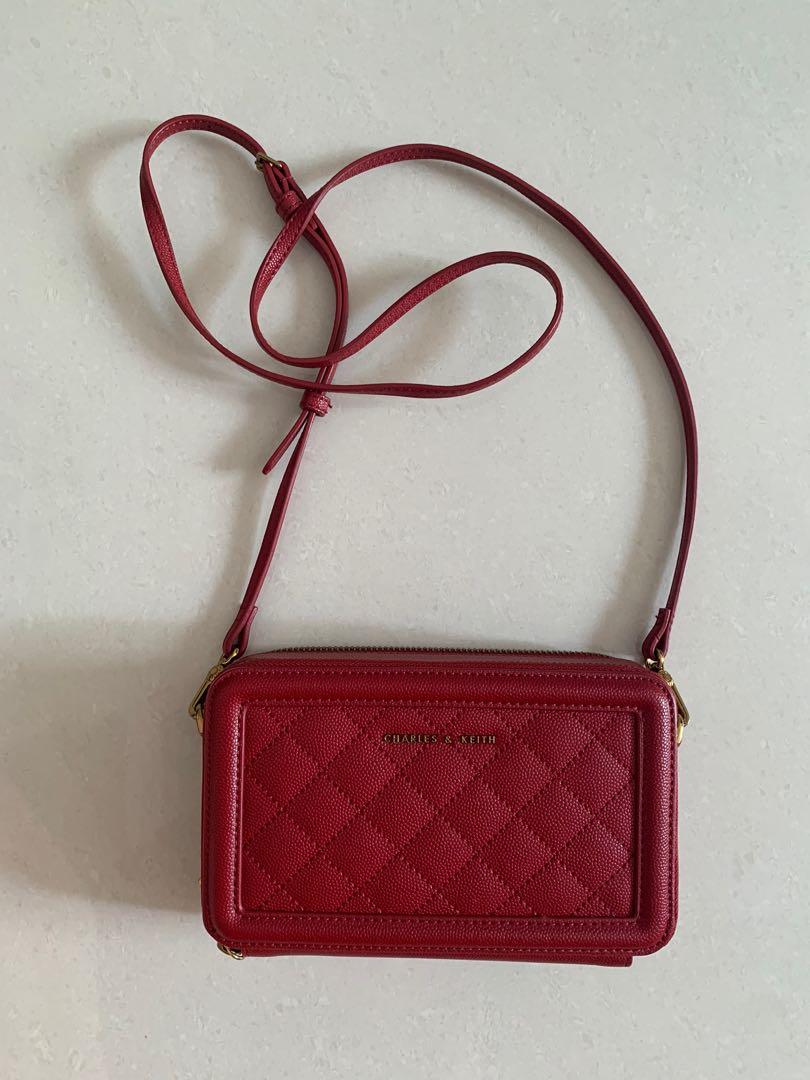 charles keith red crossbody bag