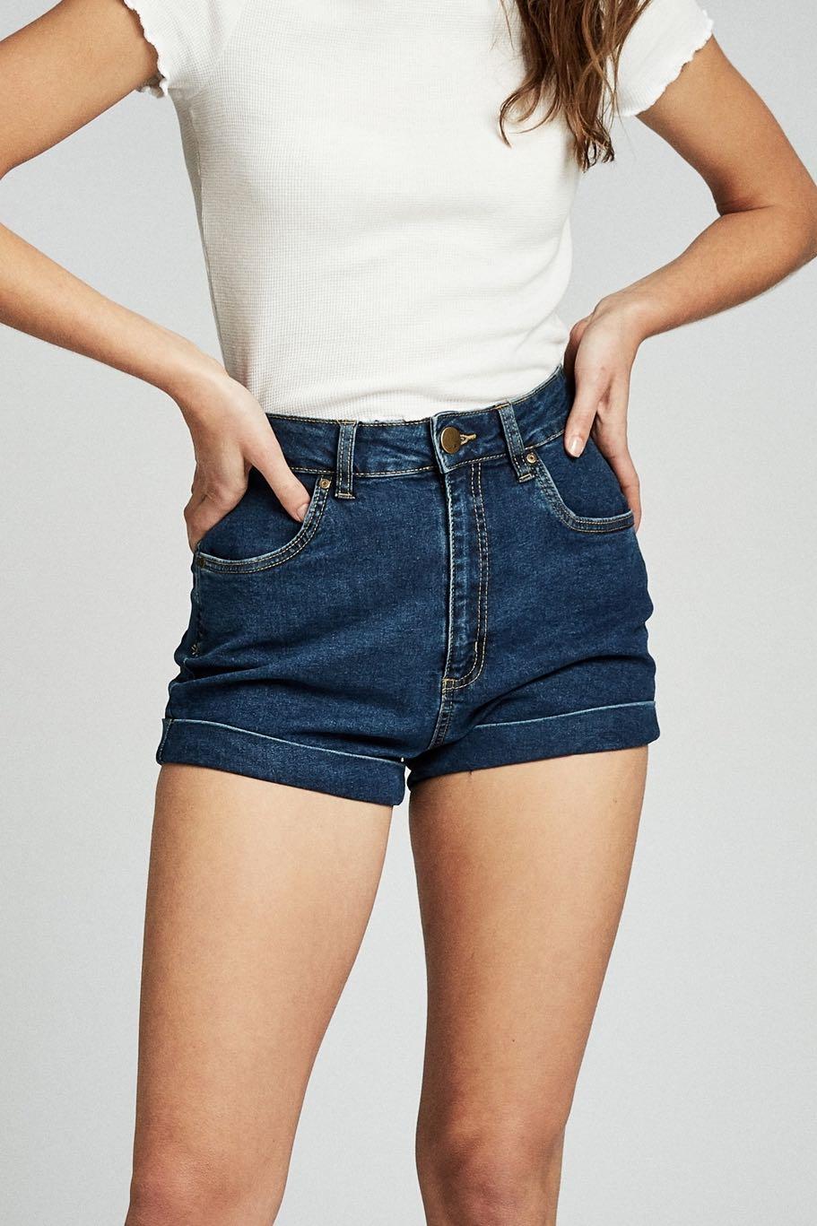 Cotton On High Rise Classic Denim Shorts in Dark Blue Women s Fashion Bottoms Shorts on Carousell