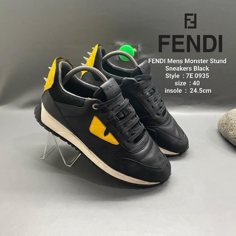 Fendi 0935 Fendi Mens Vitello Elite Spike Monster Sneakers Black Yellow  main image 2