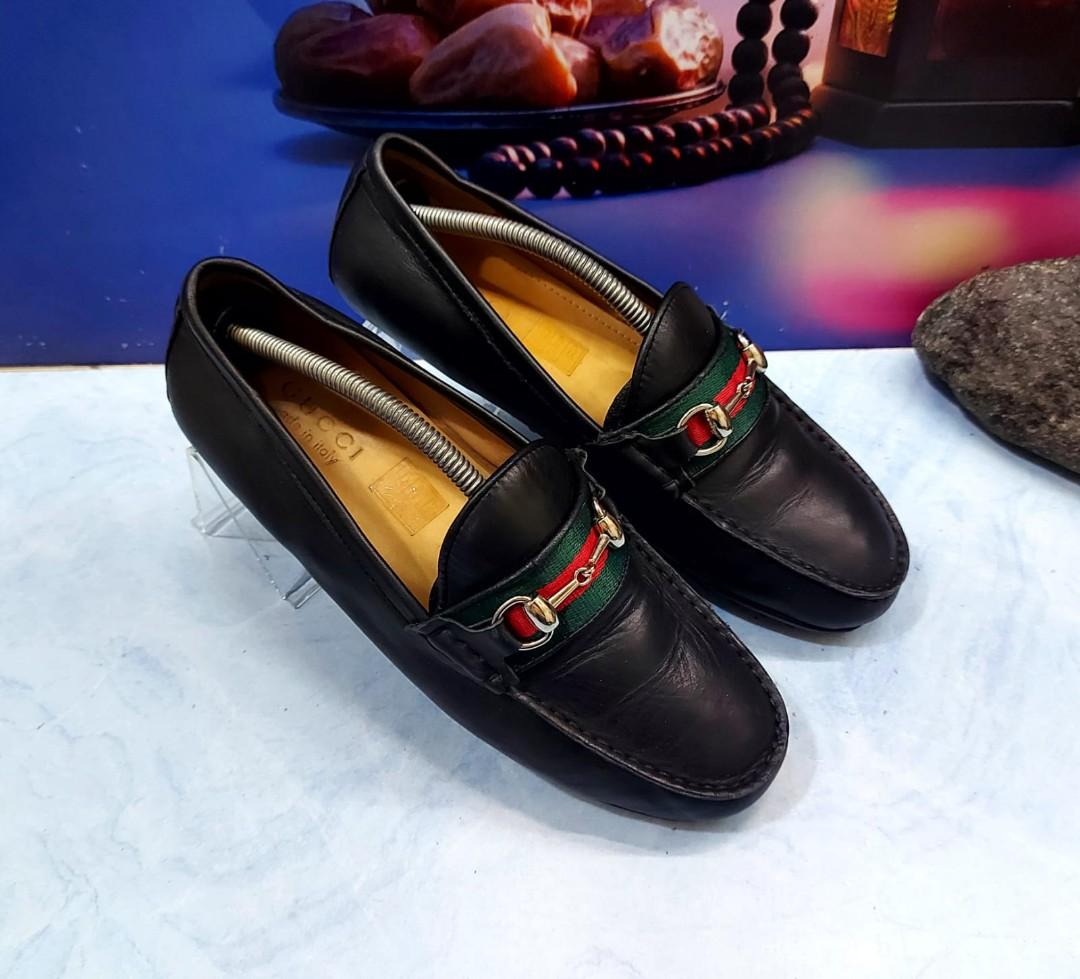 Gucci 431063 Black Signature Driver Leather Loafers Size Uk 6
