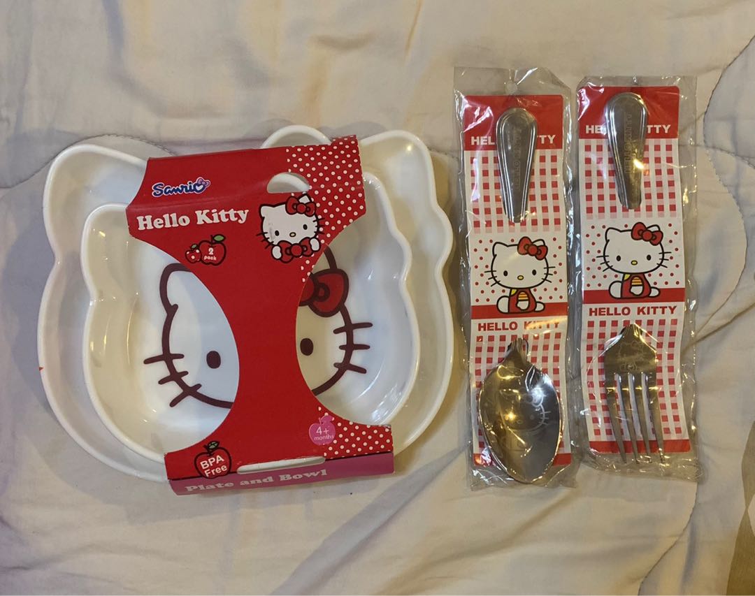 Hello Kitty Plate & Bowl Set with Spoon & Fork, Babies & Kids, Nursing