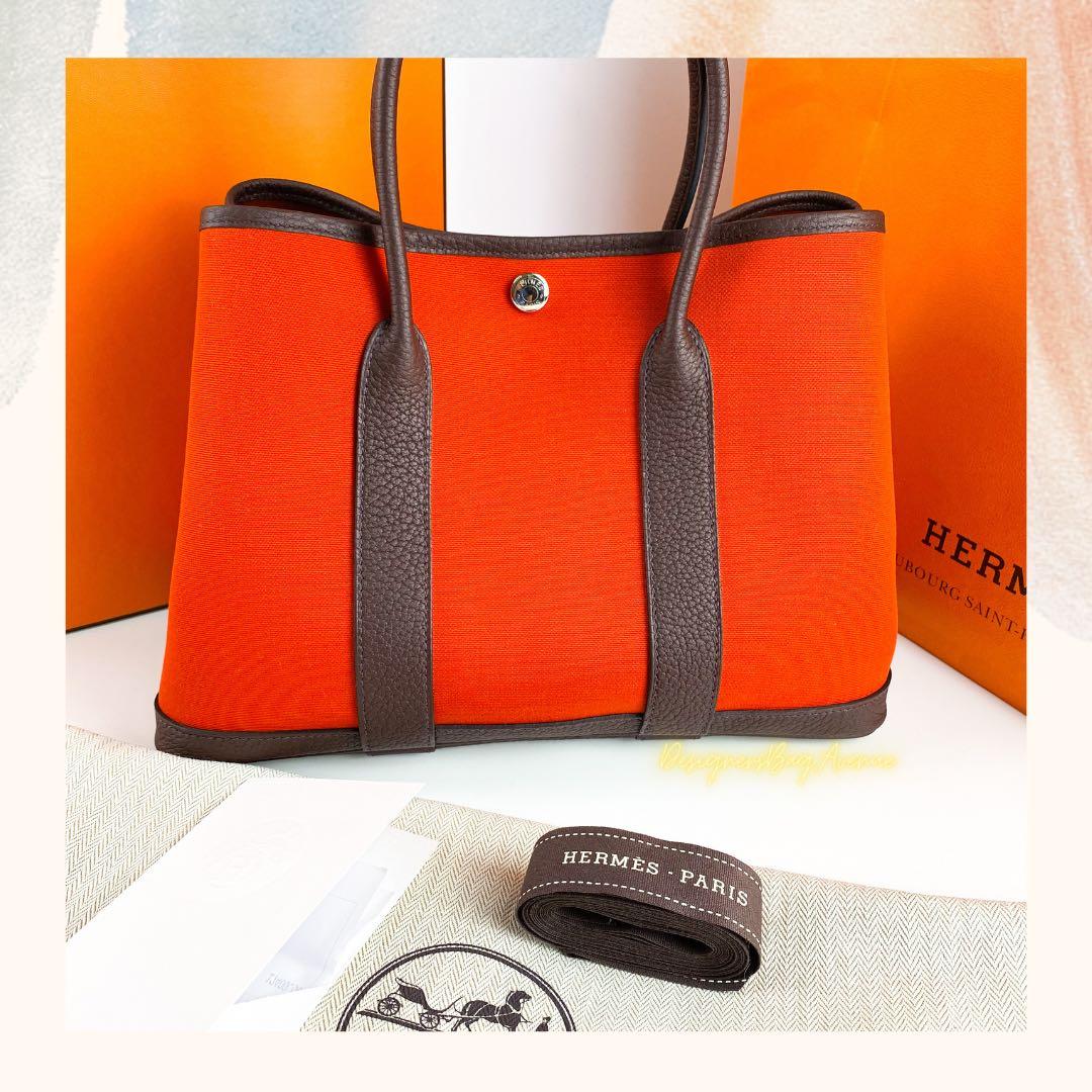 HERMES Tote Bag Garden Party 30cm Leather Orange R Stamp 2014