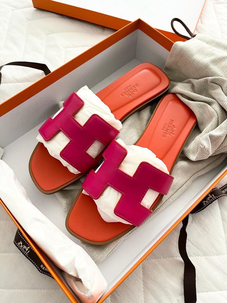 Hermes Oran Sandal Rouge Blush Chevre 37.5 / 7.5 New More Sizes Available