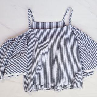 💓INSTOCK Navy and white stripes off shoulder sleeveless top