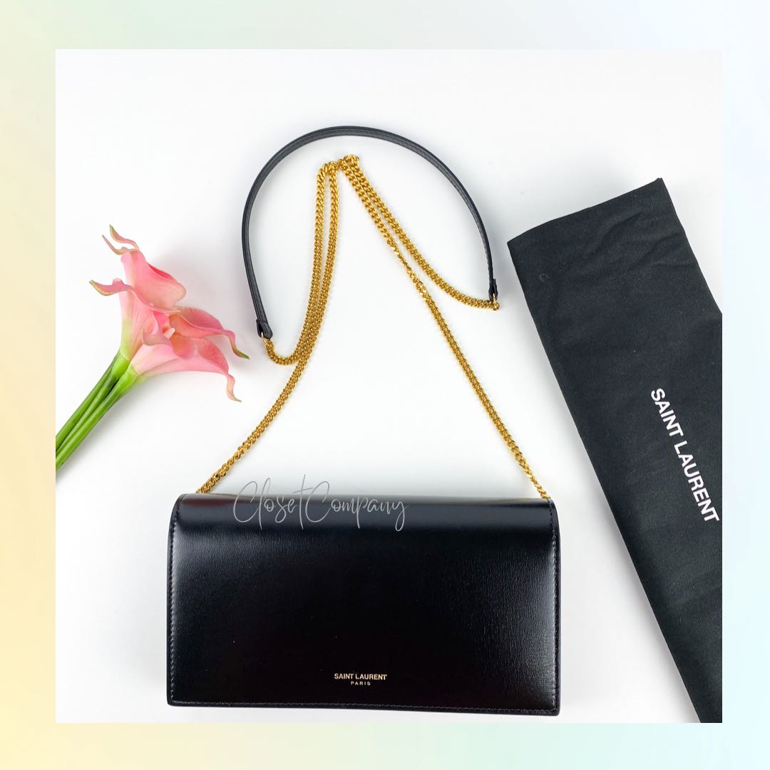 Like New Condition YSL Small Wallet on Chain in Black Smooth Calfskin
