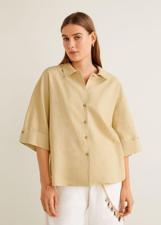 Mango Camp Collar Linen Blend Shirt Women s Fashion Muslimah