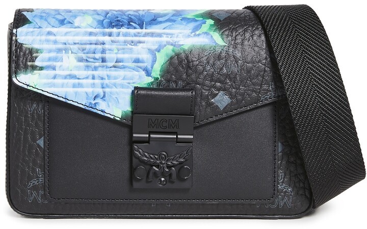 New MCM $660 Black Floral Visetos MILLIE TECH Crossbody Purse Belt Bag