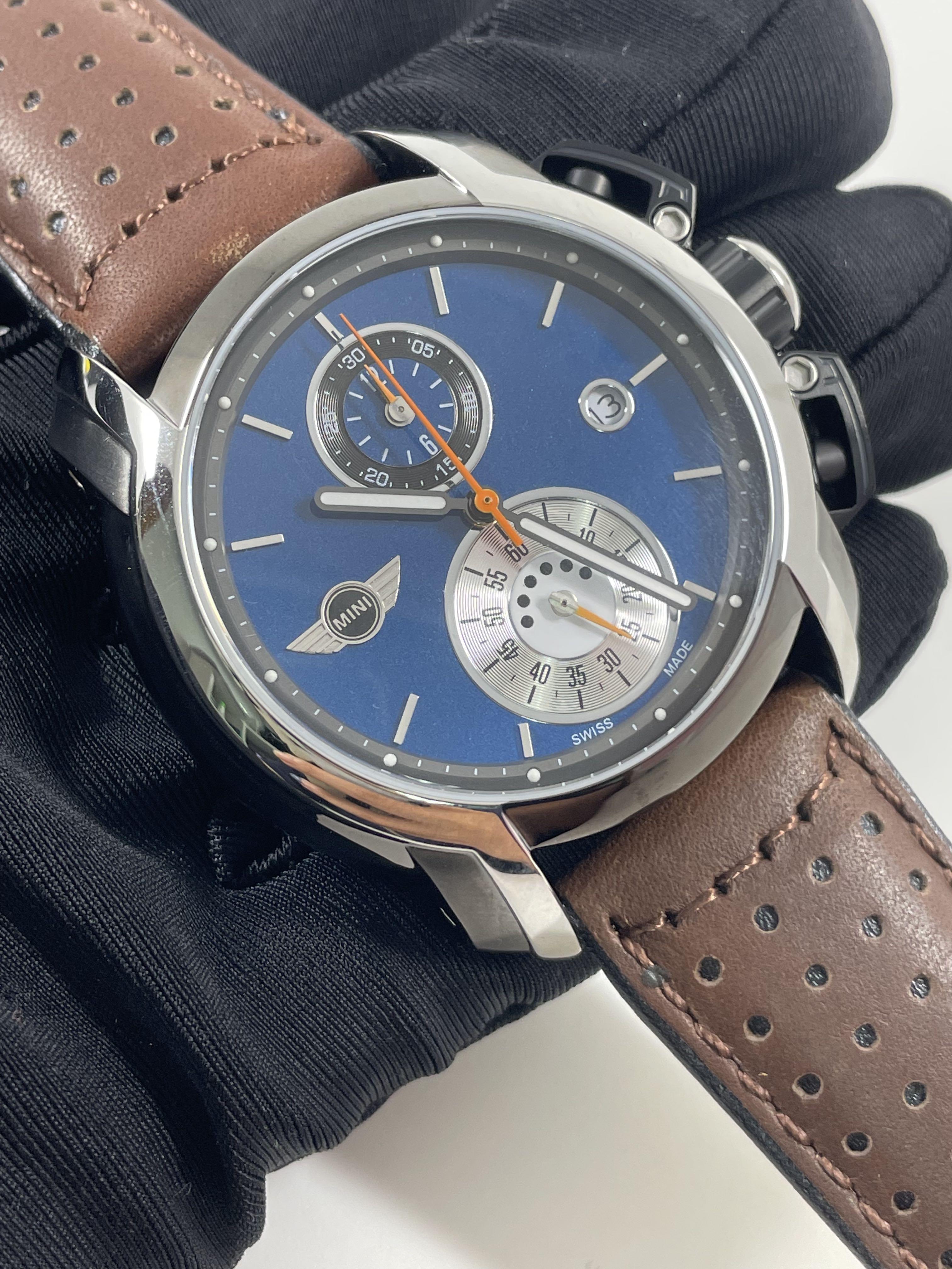 Mini Cooper STEEL Men Watch MINI35 BRAND NEW Battery Watch 43.5mm blue dial swiss made chronograph Carousell