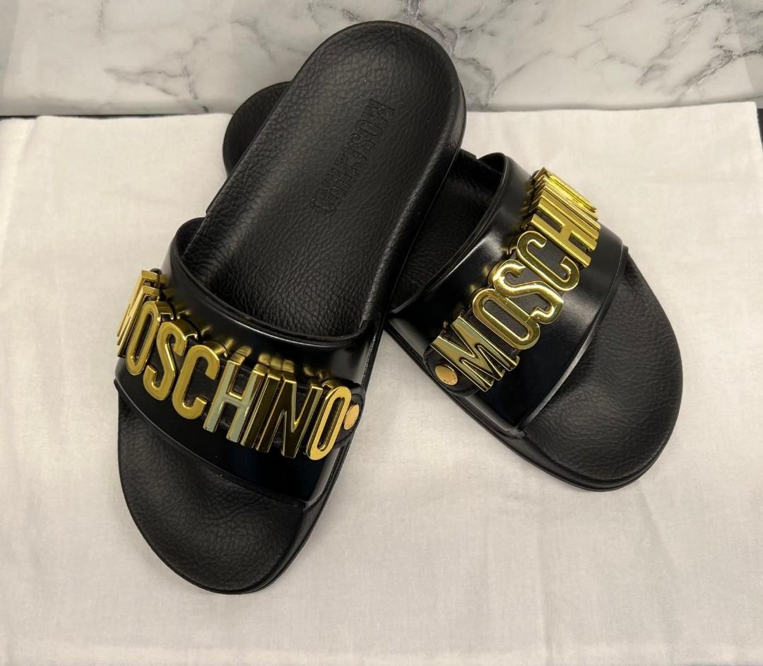 Moschino gold slides discount