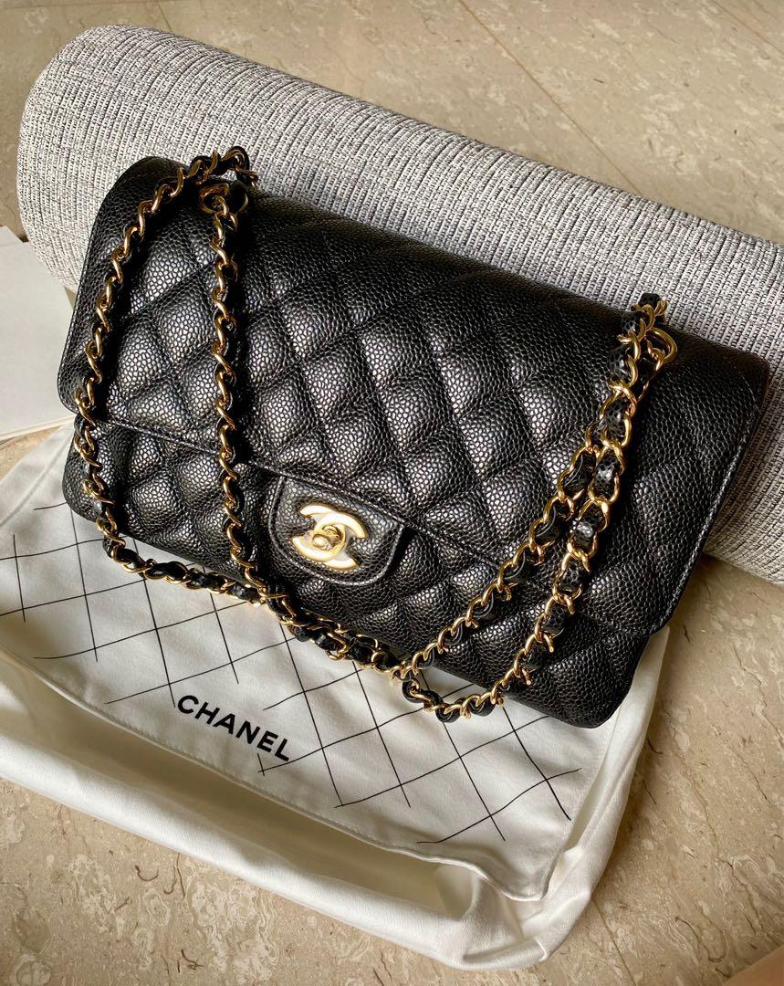 New 22A Chanel Black medium Caviar Double Classic Flap Bag Gold