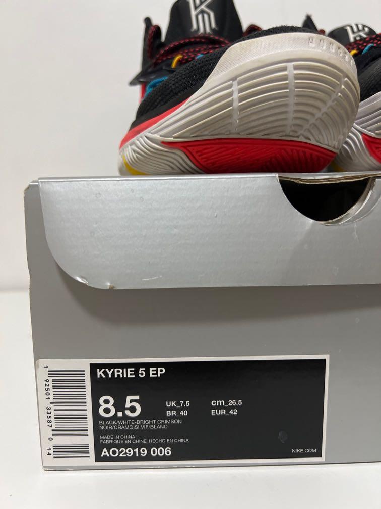 Kyrie 5 black white bright crimson top