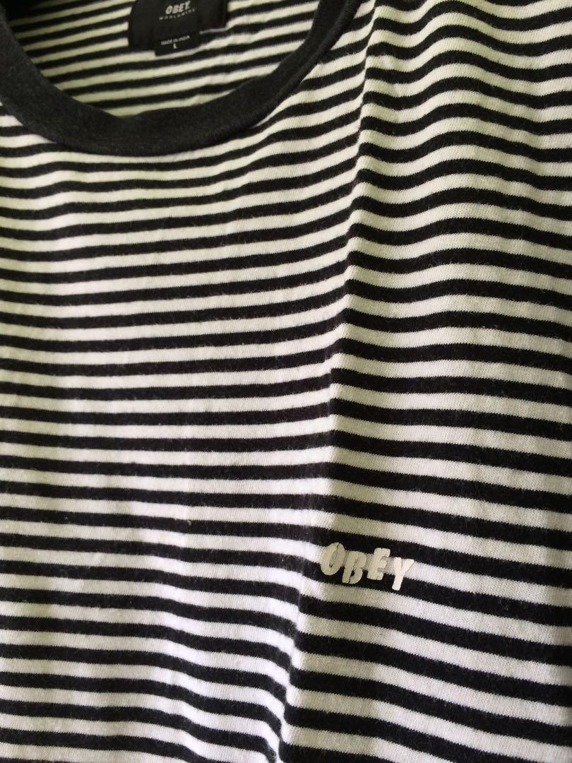 Obey Stripe T shirt, Fesyen Pria 