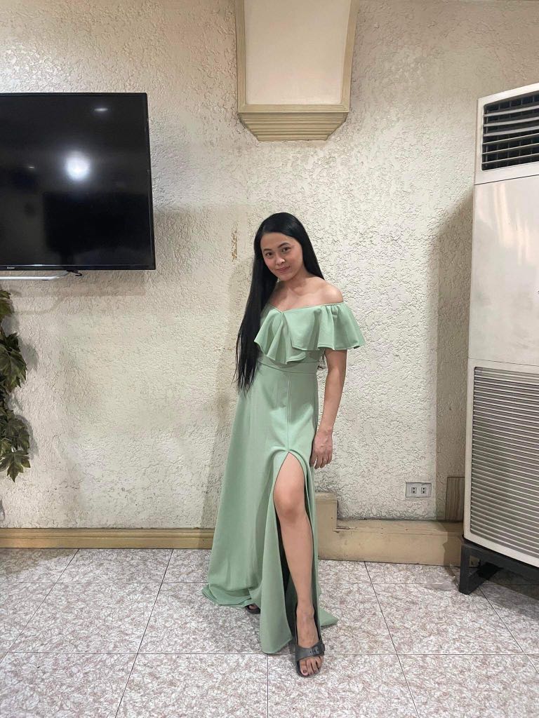 Pastel sage green or mint green off shoulder Long dress/ gown, Women's