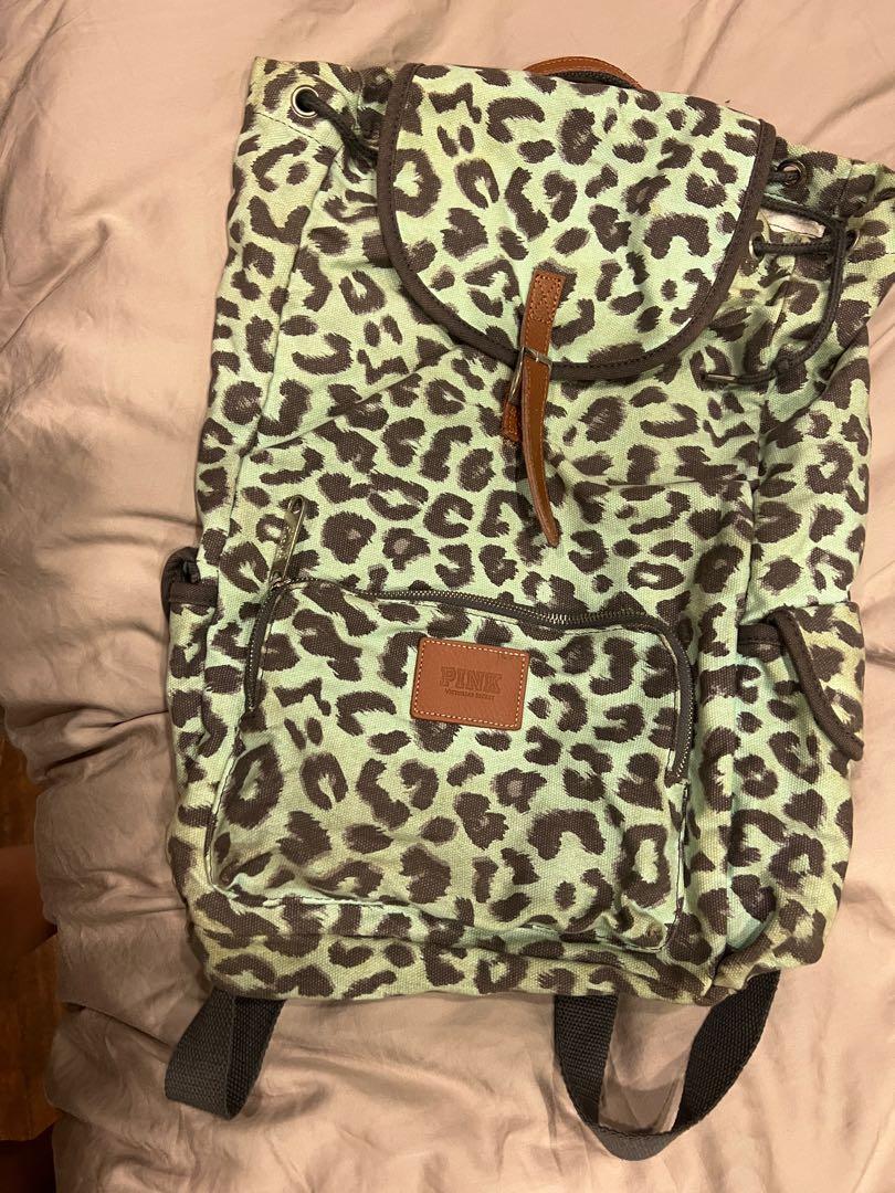PINK Victoria's Secret mint cheetah backpack, Women's Fashion