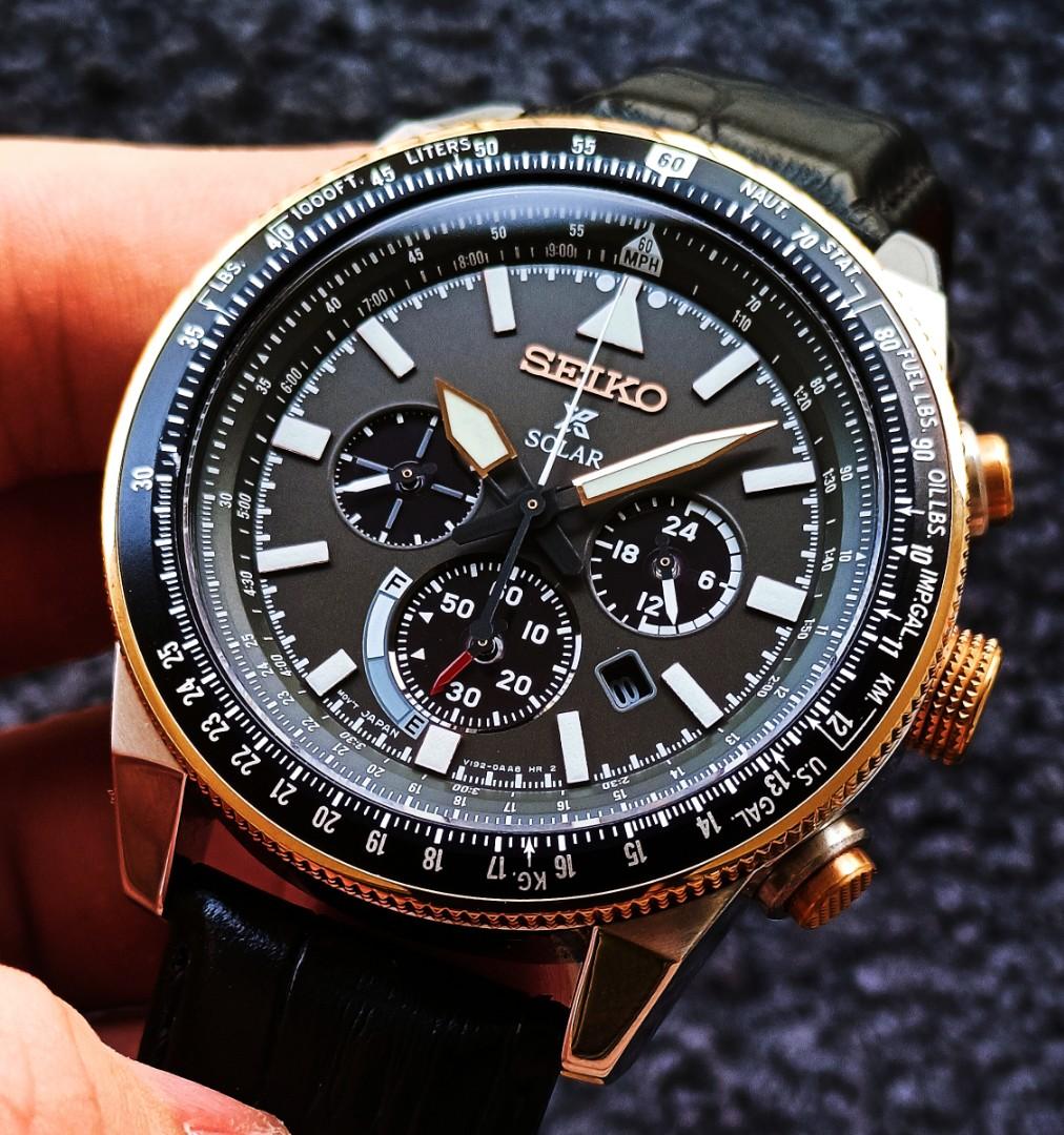 🔥Rare! Seiko Flightmaster Rose Gold Solar Prospex Chronograph Sports Watch  SSC611P1, Men's Fashion, Watches & Accessories, Watches on Carousell