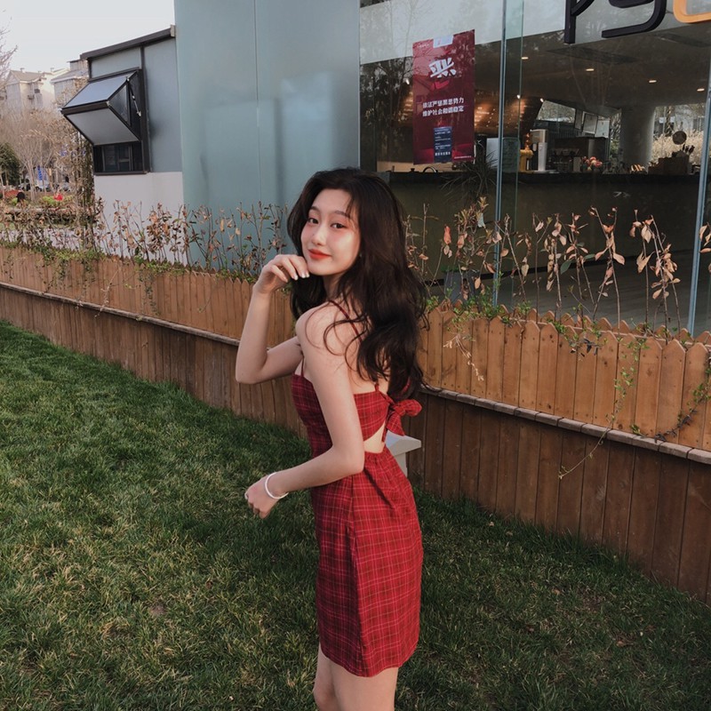 Red plaid mini hotsell dress