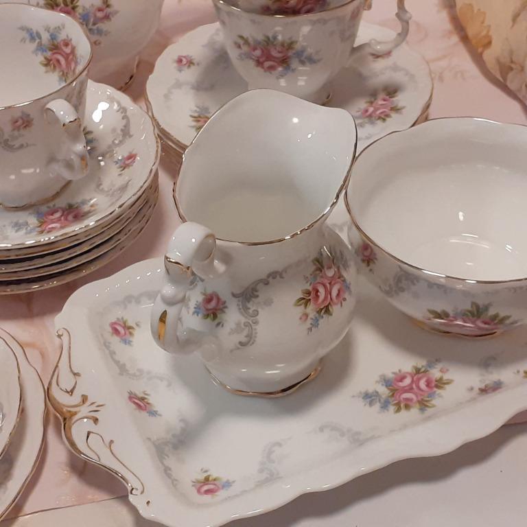 Royal Albert Tranquility (Sold per piece; see description) (Category: Coffee & Tea Tableware) located in Davao. Submitted by pickystuff (Listing ID 1169335969, Image 1). Description: All pieces are in great condition Milk jug - 1500 Sugar bowl - 1500 Sandwich tray - 2500.