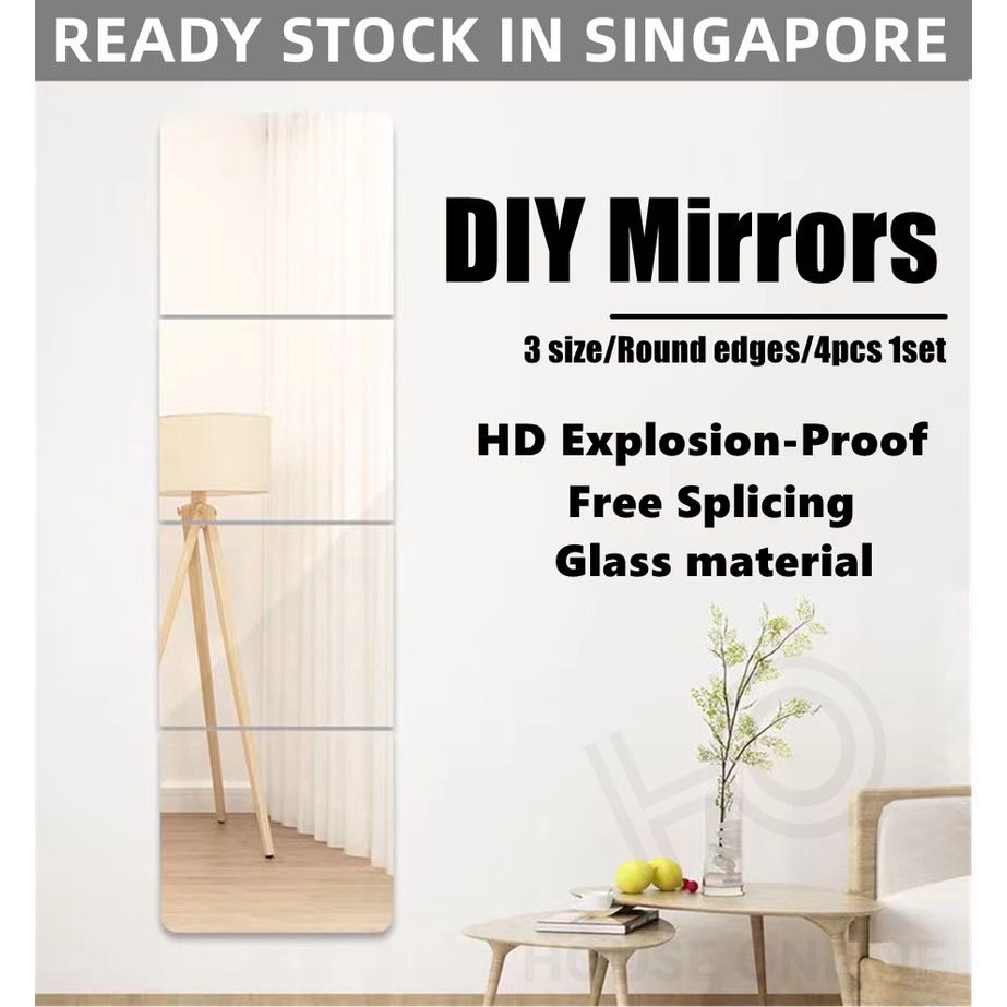 SG STOCK DIY Mirror Easy Installation Wall Decor/ Round edges/Self- adhesive, Furniture  Home Living, Home Decor, Mirrors on Carousell