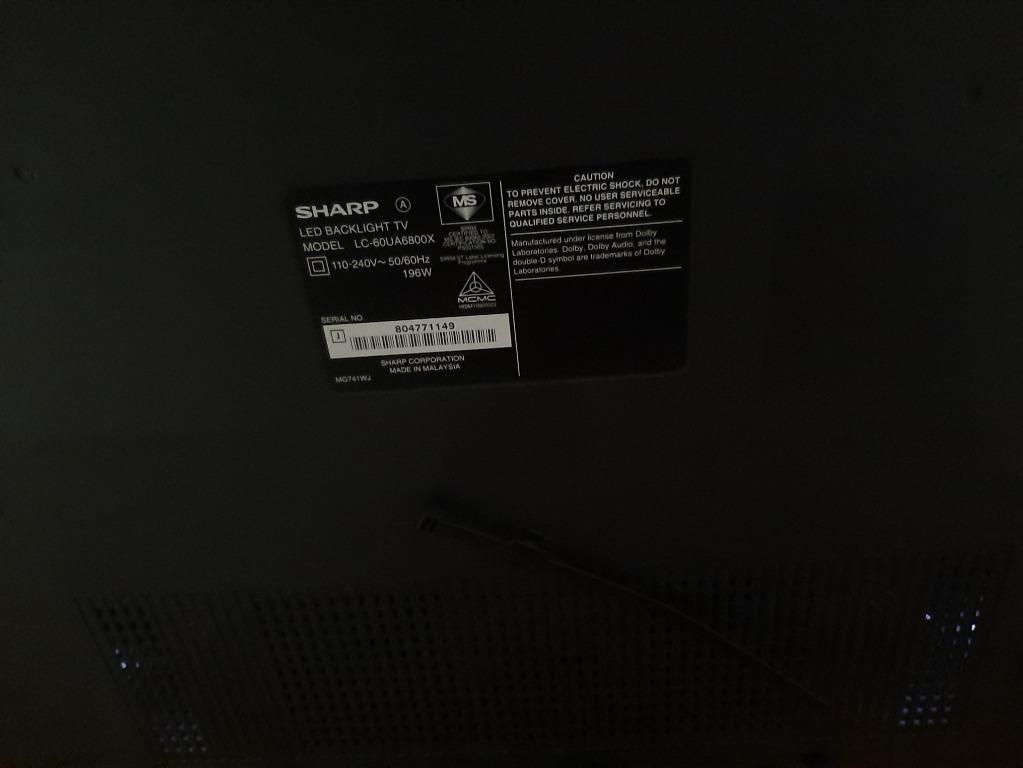 Sharp 4K UHDR LED Android TV 60"inch Model No LC 60UA6800X, TV & Home ...