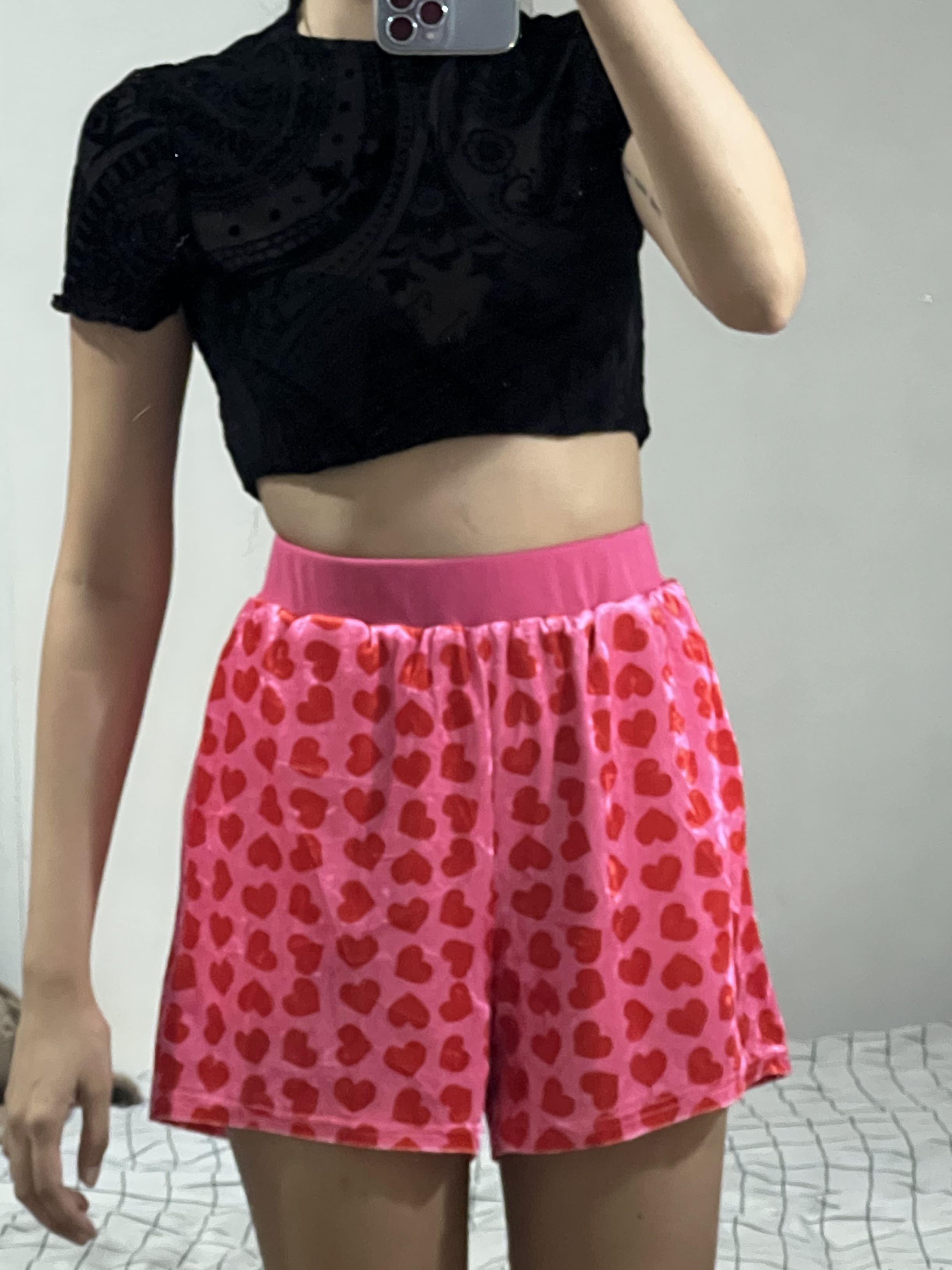 Shein Heart Graphic Velvet Shorts 