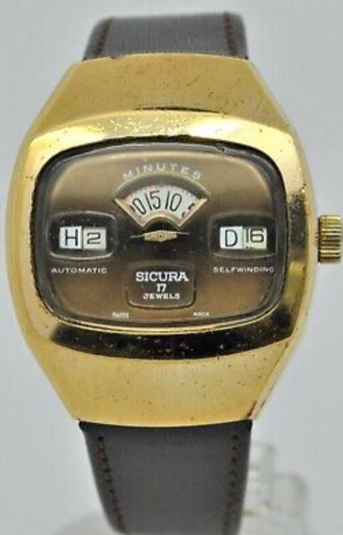 Sicura Jump Hour (Category: Luxury Watches) located in Laoag. Submitted by skelepetix (Listing ID 1169363415, Image 1). Description: A cool Sicura jump hours from the 70s, swiss manual wind, good size for a vintage at 36mm These pieces had digital displays but are a 100 percent mechanical! Text me if interested. +639052564961.