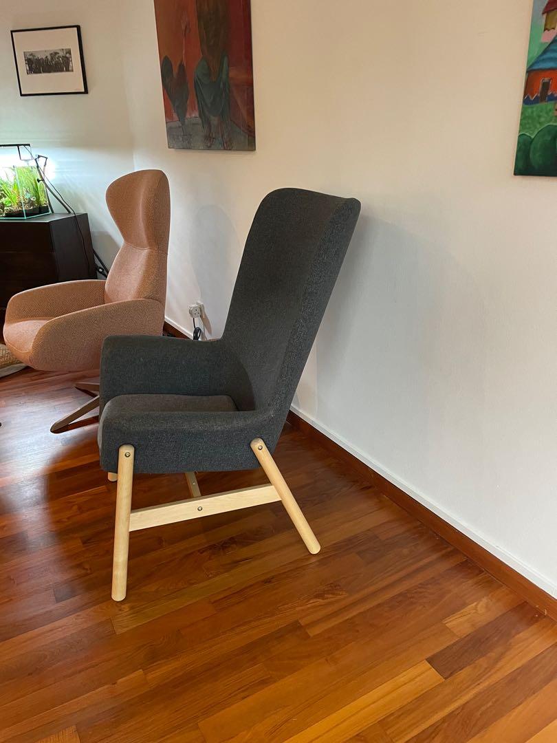 VEDBO Highback armchair, Gunnared dark grey, Furniture & Home Living