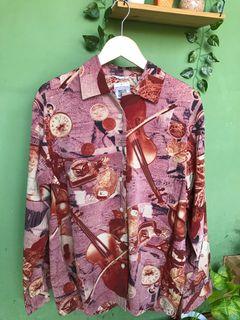 Vintage artsy pattern shirt / kemeja vintage / kemeja motif / vintage blouse