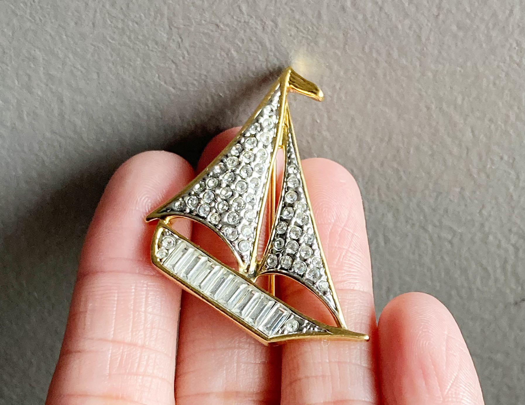 Broche Vintage Attwood & Sawyer Colombe Dorée 22ct émaillée Et Strass - Occasion, Alliage Doré