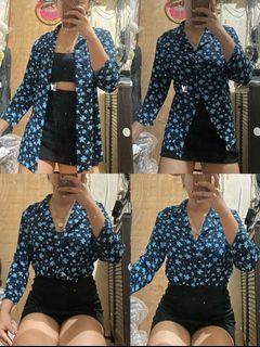 Vintage floral blue longsleeve polo