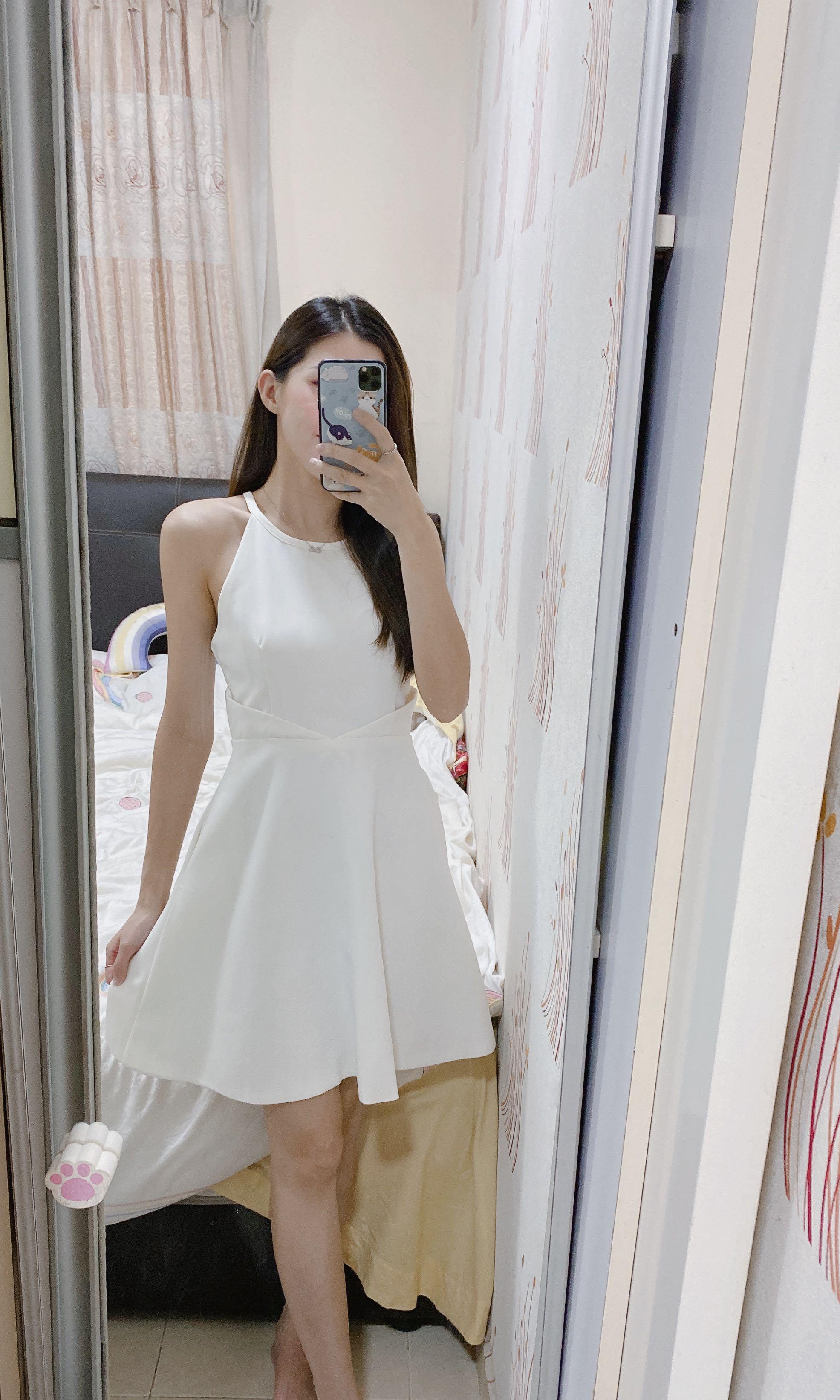 White halter dress with pocket slim fit rom birthday dinner occasion,  Women's Fashion, Muslimah Fashion, Dresses on Carousell