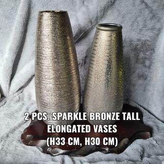 2 PCS. SPARKLE BRONZE TALL ELONGATED VASES - FOR DRY FLOWERS DECOR ONLY