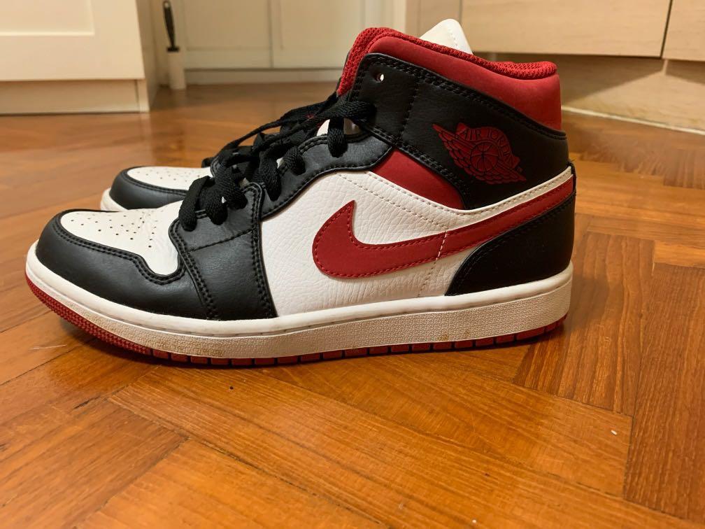 Air Jordan 1 mid red and black Luxury Sneakers Footwear on Carousell