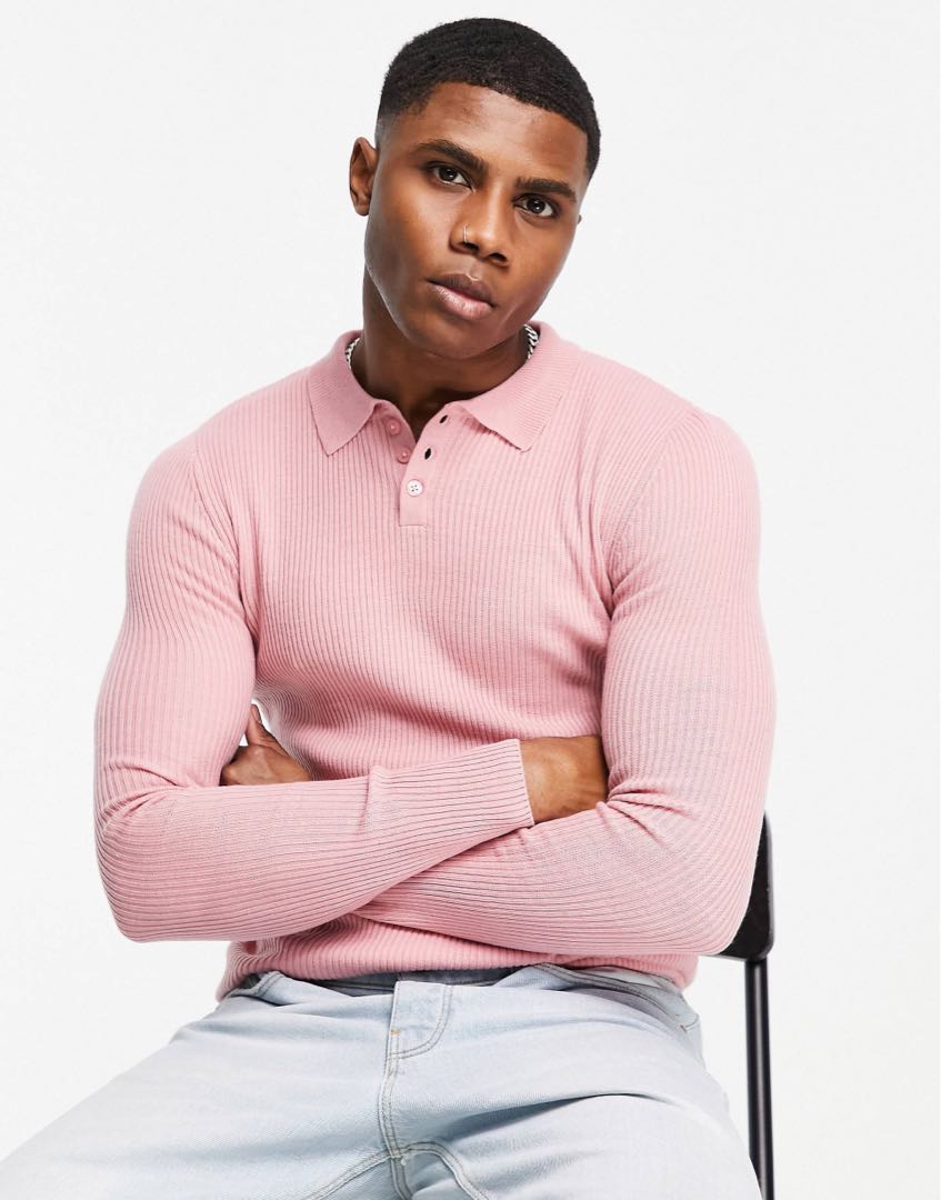 ASOS knitted muscle fit rib polo, Men's 