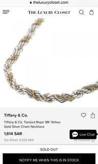 Auth Tiffany and co twisted rope necklace