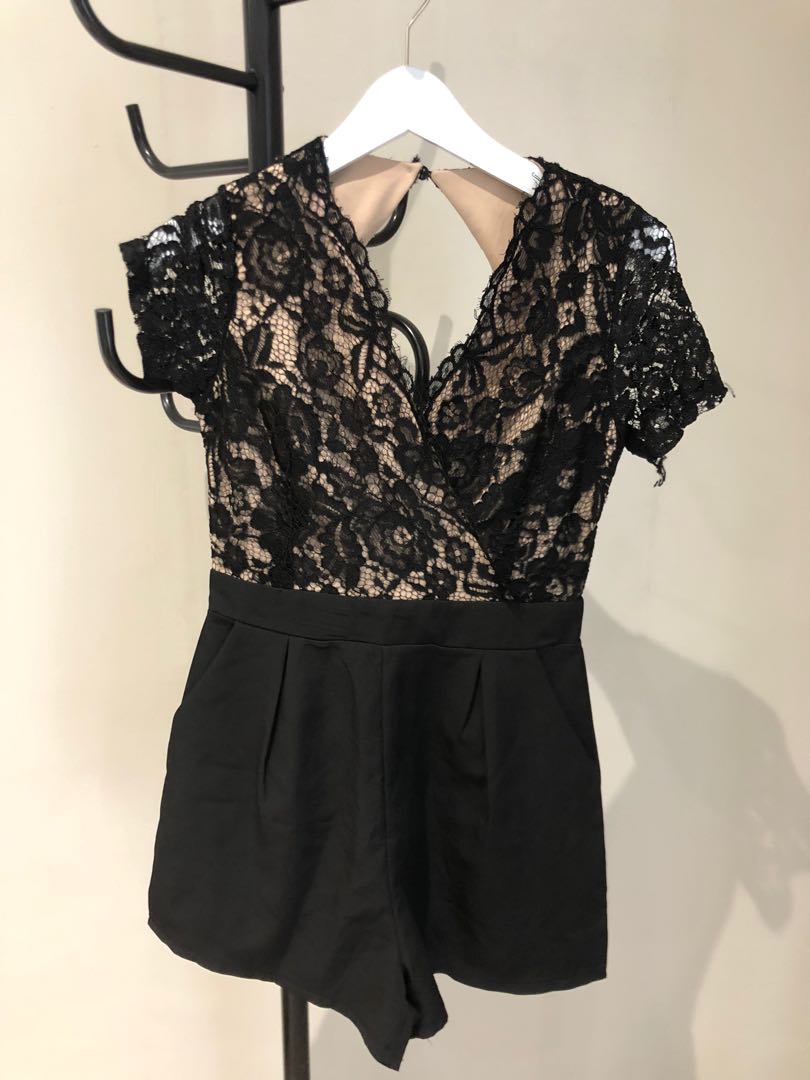 Black Lace Jumpsuit, Fesyen Wanita 