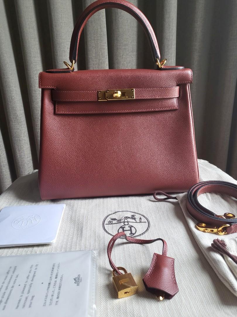 Hermes Kelly 28 Retourne II Evercolor Rouge PHW Handbag, Full Set 2021