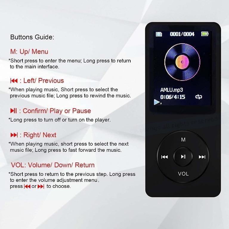 C7729] MP3 Player 16GB with Speaker FM Radio Earphone Portable HiFi  Lossless Sound MP3 Mini Music Player Voice Recorder E-Book HD Screen 1.8  inch Black Support up to 128GB, Audio, Portable Music