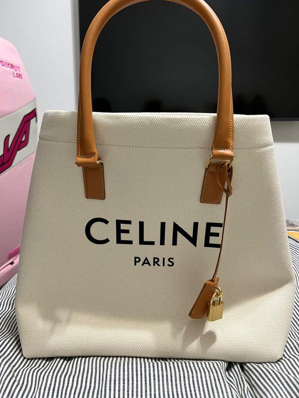 CELINE Canvas Calfskin Logo Print Small Horizontal Cabas Gold 1237822