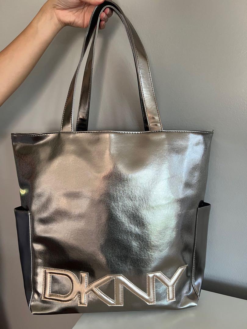 dkny silver tote bag