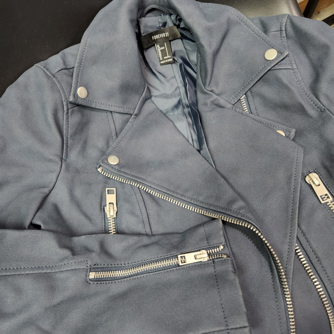 Forever 21 Navy Blue Leather Jacket 