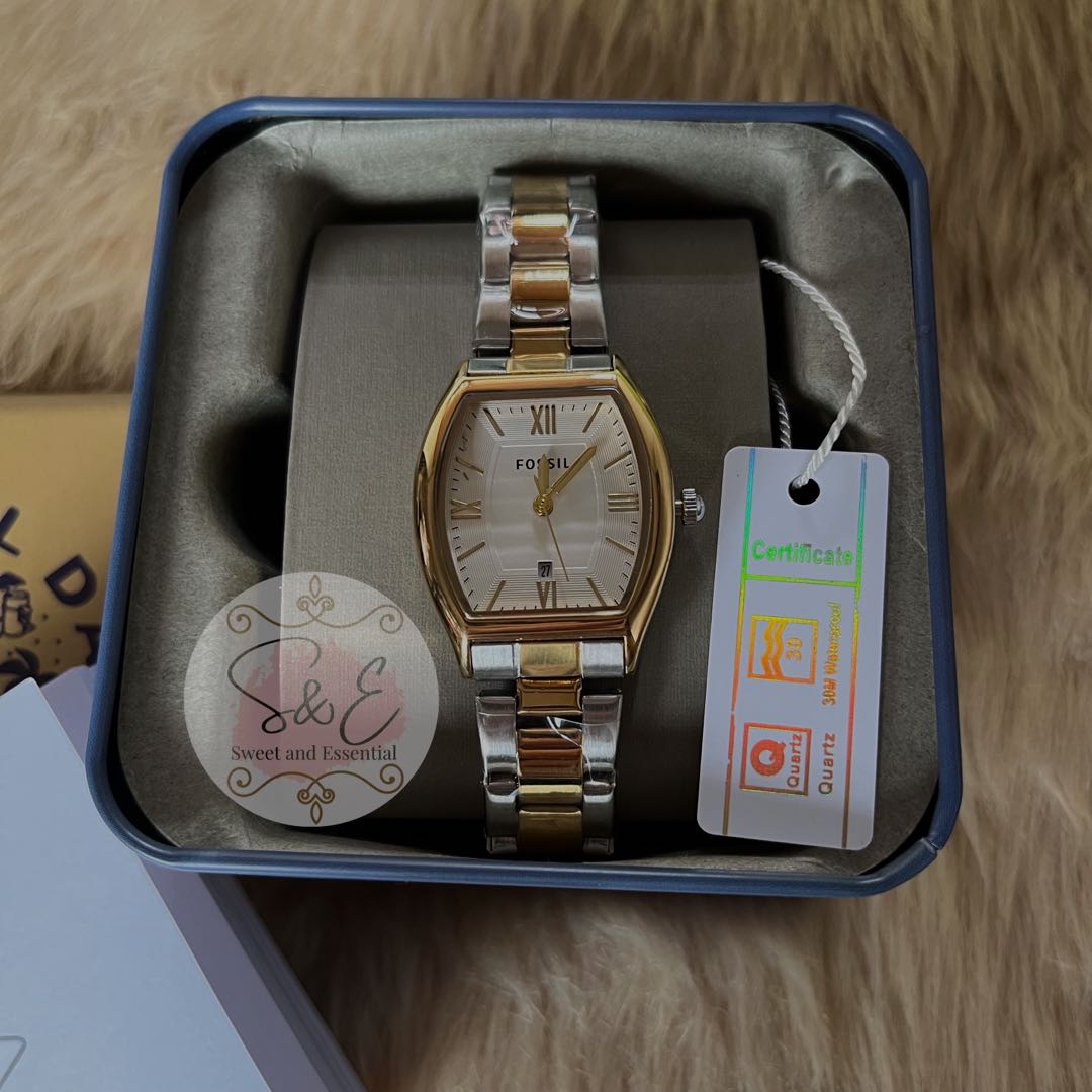 Fossil Wallace 2 Tone Rectangular Watch with Date for Women