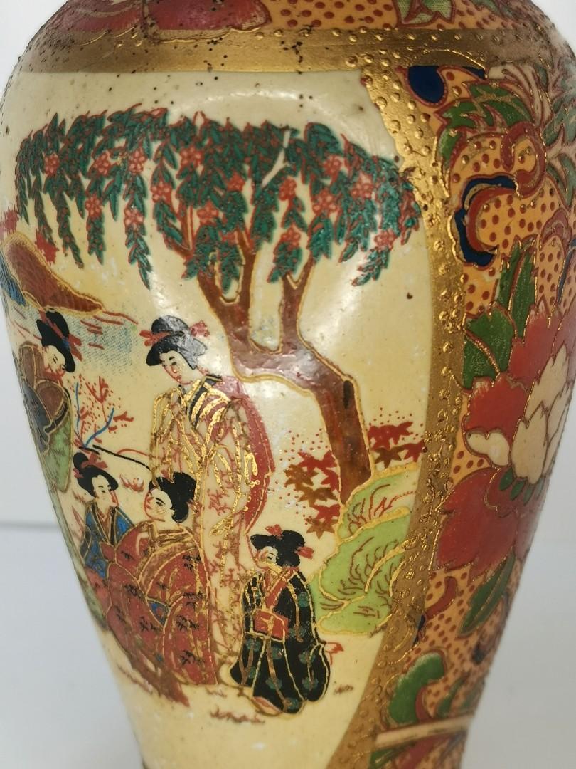 Handpainted Satsuma Style Vase Asian Themed Vase Floral Themed Vase