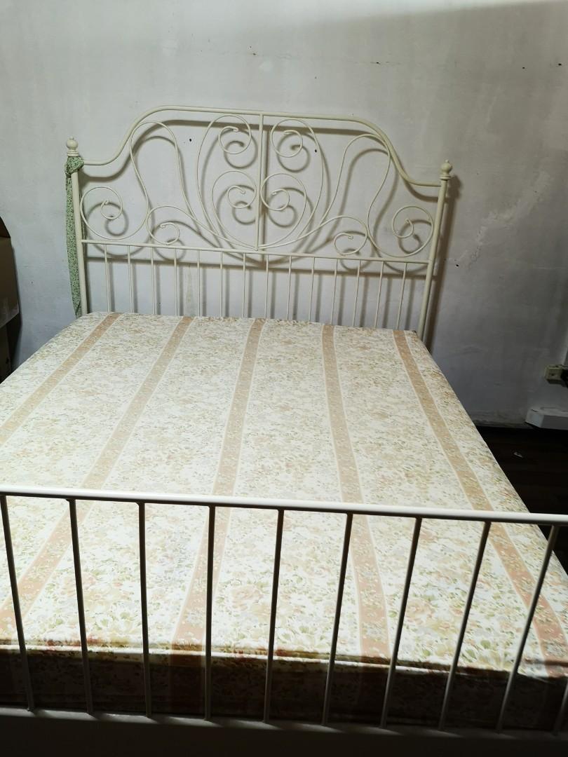IKEA white metal bed frame, Furniture & Home Living, Furniture, Bed