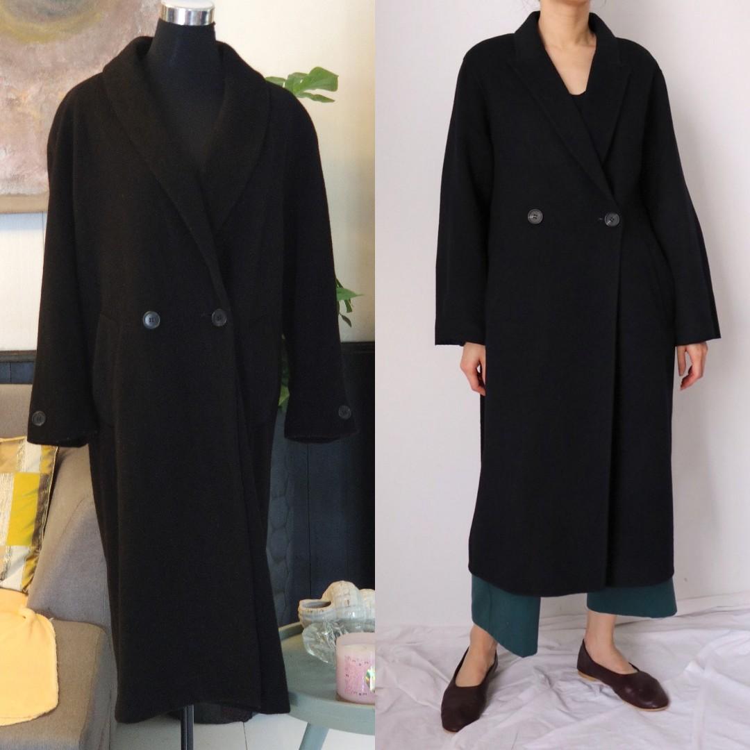MAXI FLYAWAY COAT BLACK WOOL BLEND 