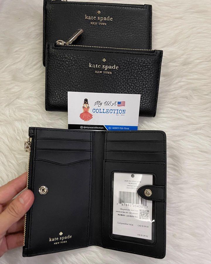 Kate Spade Leila Small Slim Bifold Wallet in Black, Luxury, Bags & Wallets  on Carousell
